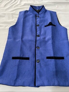 Men's Royal Blue Nehru Vest with Black Trim